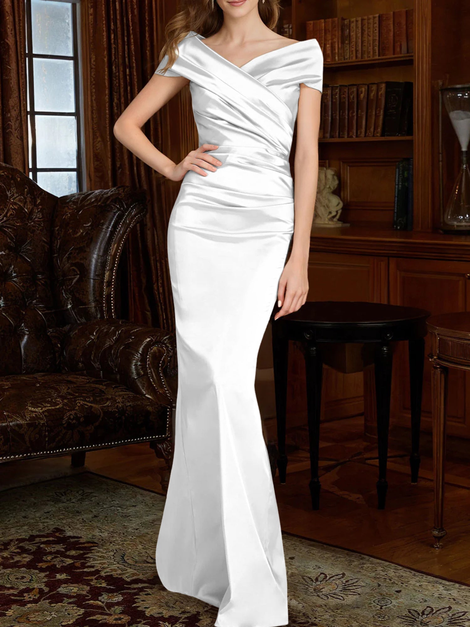 Off The Shoulder Column Gown For Mother Of The Bride Elegant Dress
