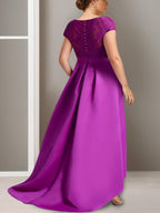 Asymmetrical A-Line Mother of the Bride Dress with Scoop Neck and Short Sleeves