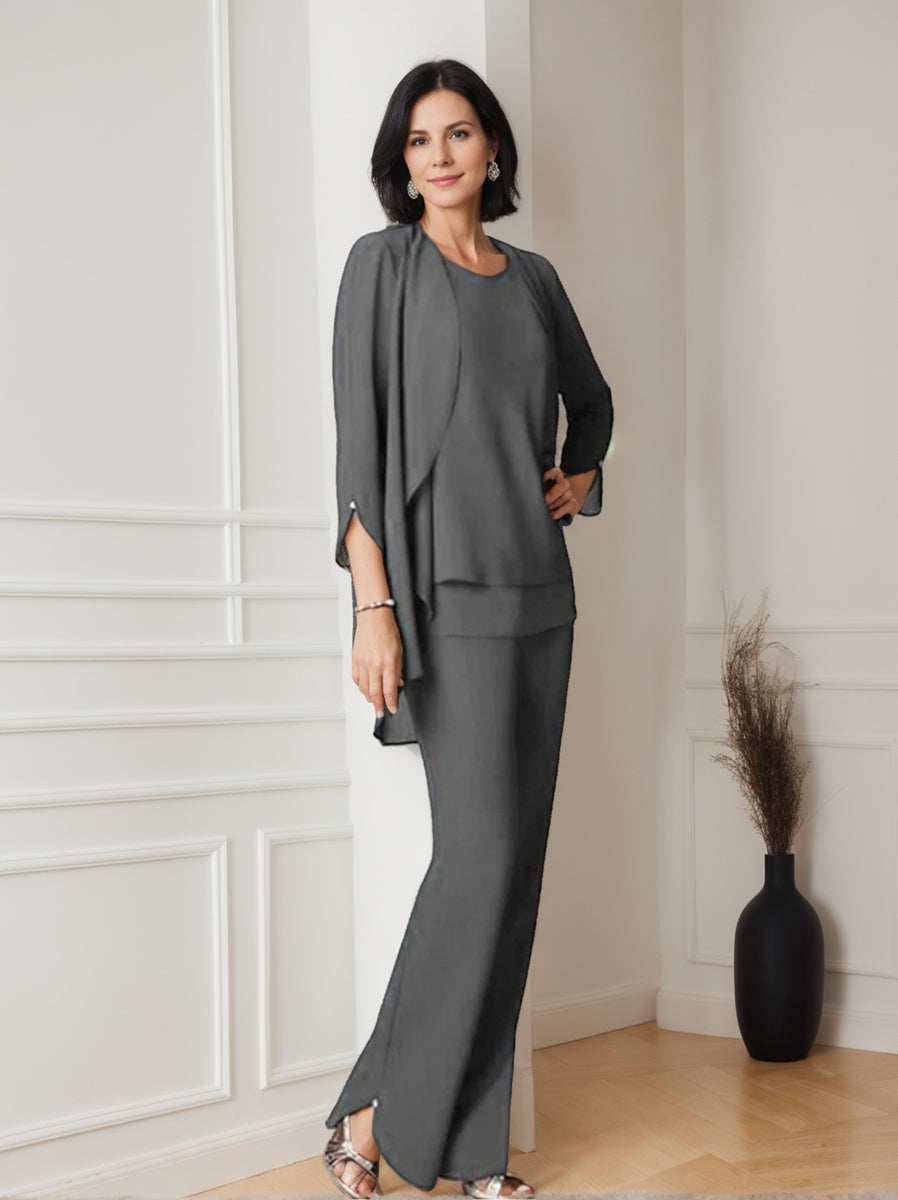 Floor Length Chiffon Pantsuit With V Neck And Ruffles For Mother Of The Bride