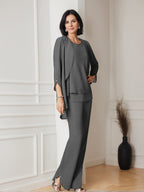 Floor Length Chiffon Pantsuit With V Neck And Ruffles For Mother Of The Bride