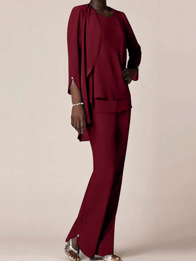 Floor Length Chiffon Pantsuit With V Neck And Ruffles For Mother Of The Bride