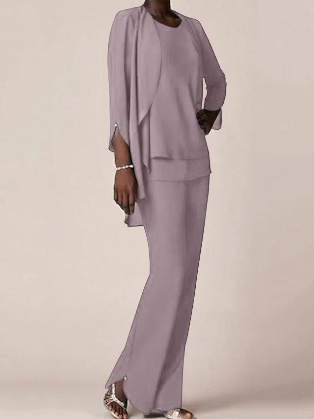 Floor Length Chiffon Pantsuit With V Neck And Ruffles For Mother Of The Bride