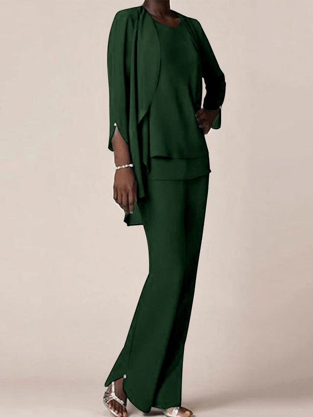 Floor Length Chiffon Pantsuit With V Neck And Ruffles For Mother Of The Bride