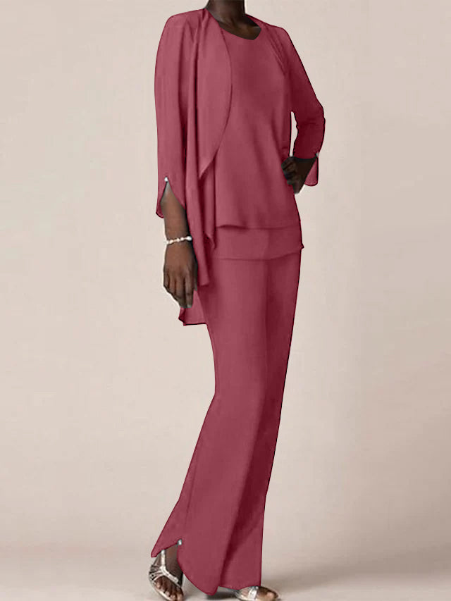 Floor Length Chiffon Pantsuit With V Neck And Ruffles For Mother Of The Bride