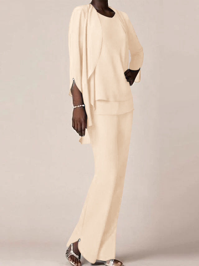 Floor Length Chiffon Pantsuit With V Neck And Ruffles For Mother Of The Bride