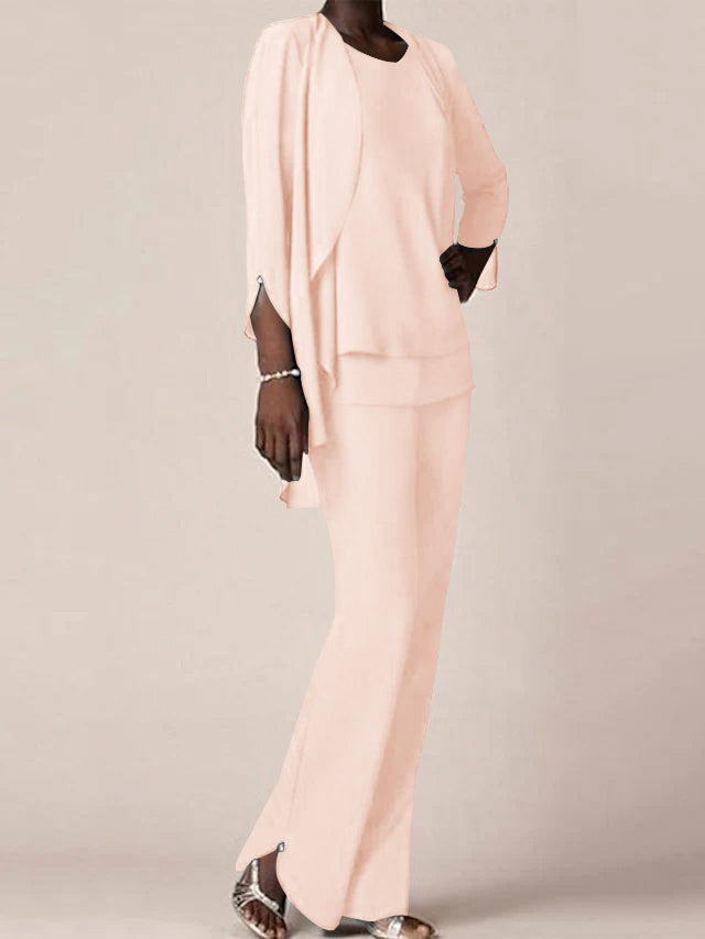 Floor Length Chiffon Pantsuit With V Neck And Ruffles For Mother Of The Bride