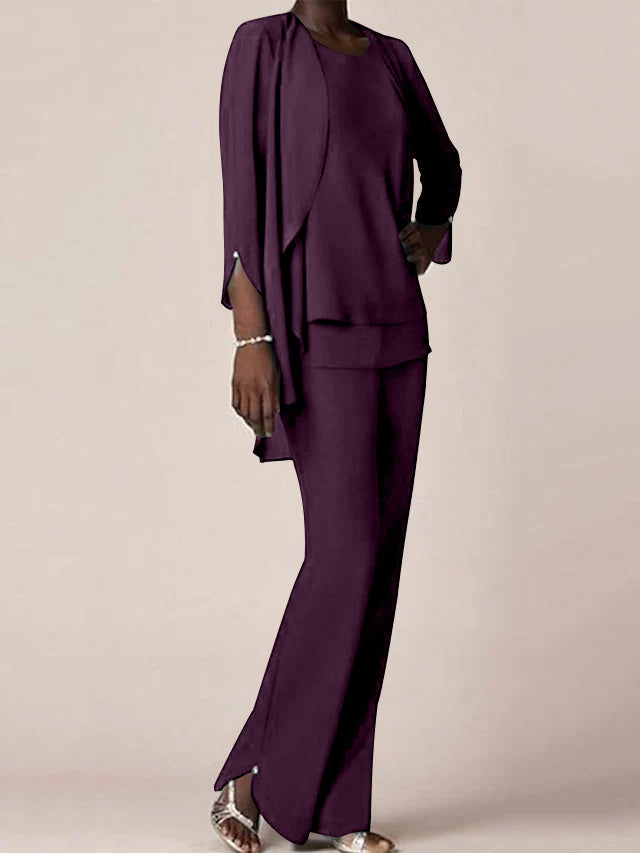 Floor Length Chiffon Pantsuit With V Neck And Ruffles For Mother Of The Bride