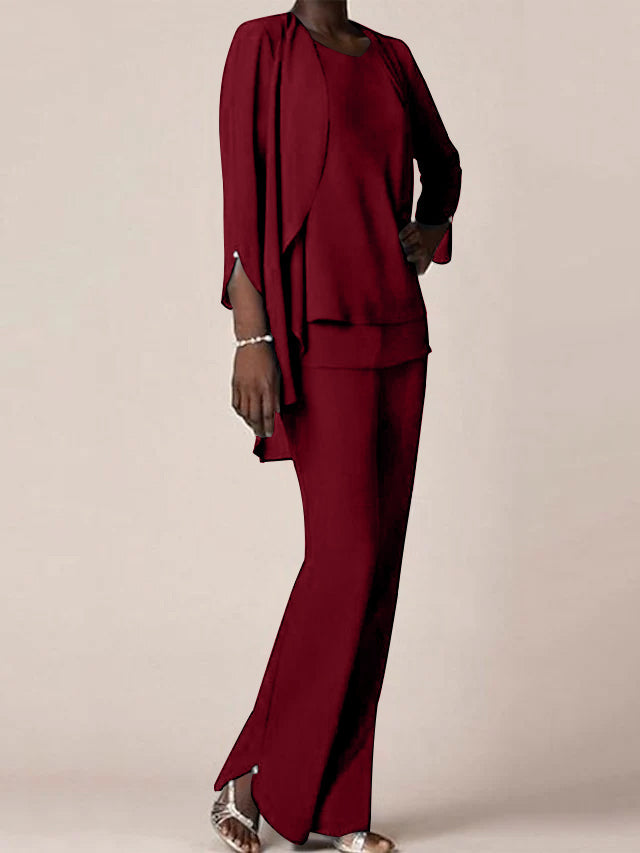 Floor Length Chiffon Pantsuit With V Neck And Ruffles For Mother Of The Bride