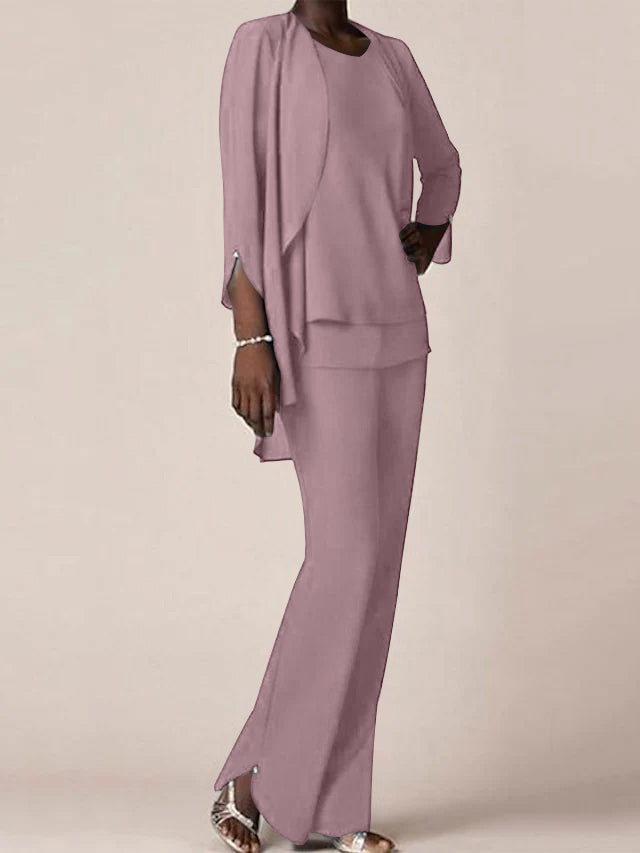 Floor Length Chiffon Pantsuit With V Neck And Ruffles For Mother Of The Bride