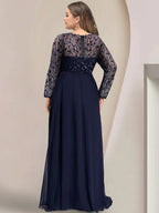 Floor-Length Mother Of The Bride A-Line Dress With Scoop Neck Sleeves Sequins