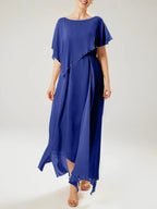 Abito a guaina/colonna con scollo a barca e maniche corte per madre della sposa con nappina