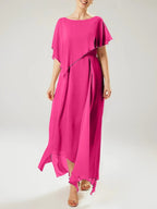 Abito a guaina/colonna con scollo a barca e maniche corte per madre della sposa con nappina