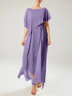 Abito a guaina/colonna con scollo a barca e maniche corte per madre della sposa con nappina