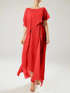 Abito a guaina/colonna con scollo a barca e maniche corte per madre della sposa con nappina