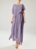 Abito a guaina/colonna con scollo a barca e maniche corte per madre della sposa con nappina