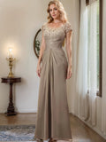 Floor Length Chiffon Mother Of The Bride Dress With Lace Ruffles Sheath