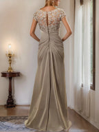 Floor Length Chiffon Mother Of The Bride Dress With Lace Ruffles Sheath