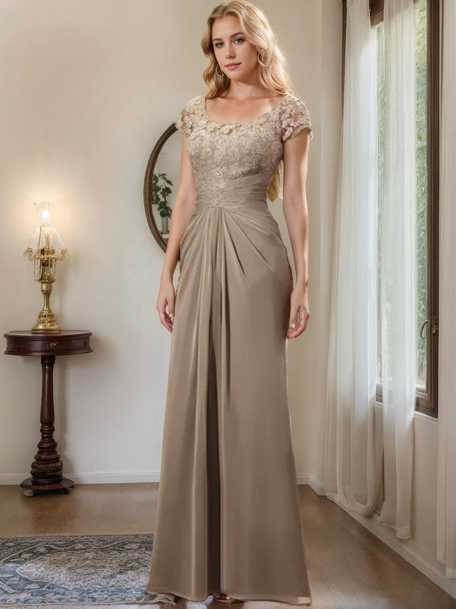 Floor Length Chiffon Mother Of The Bride Dress With Lace Ruffles Sheath