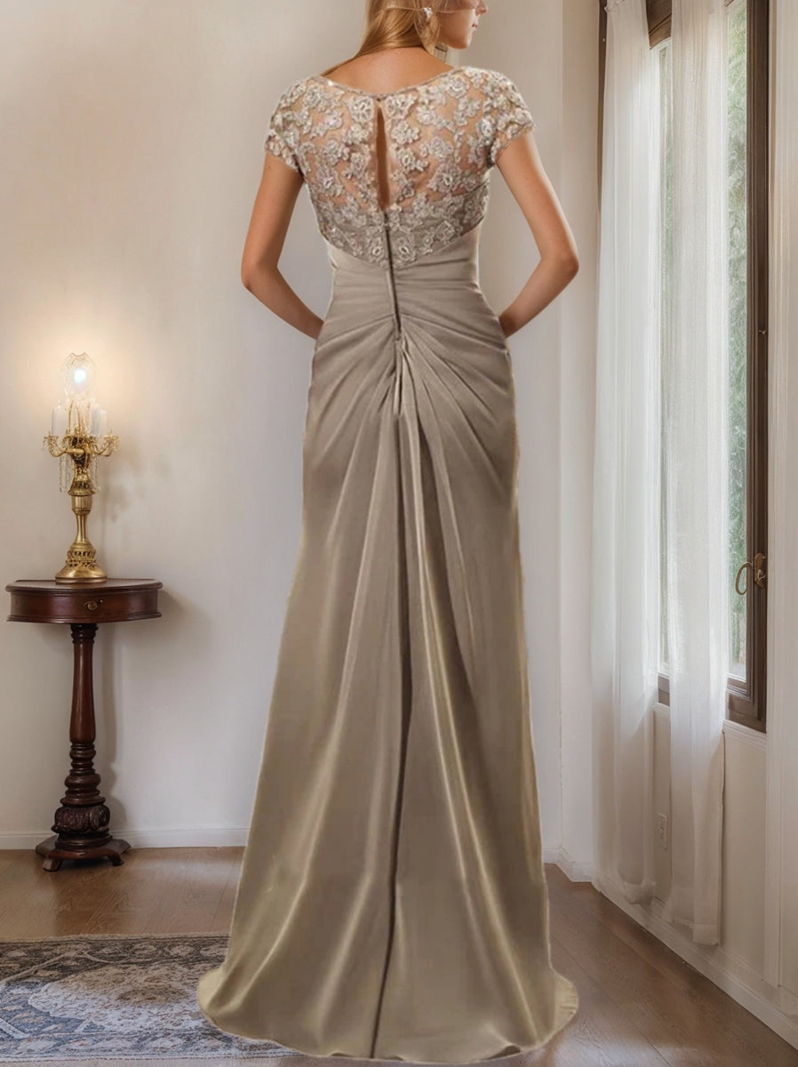 Floor Length Chiffon Mother Of The Bride Dress With Lace Ruffles Sheath