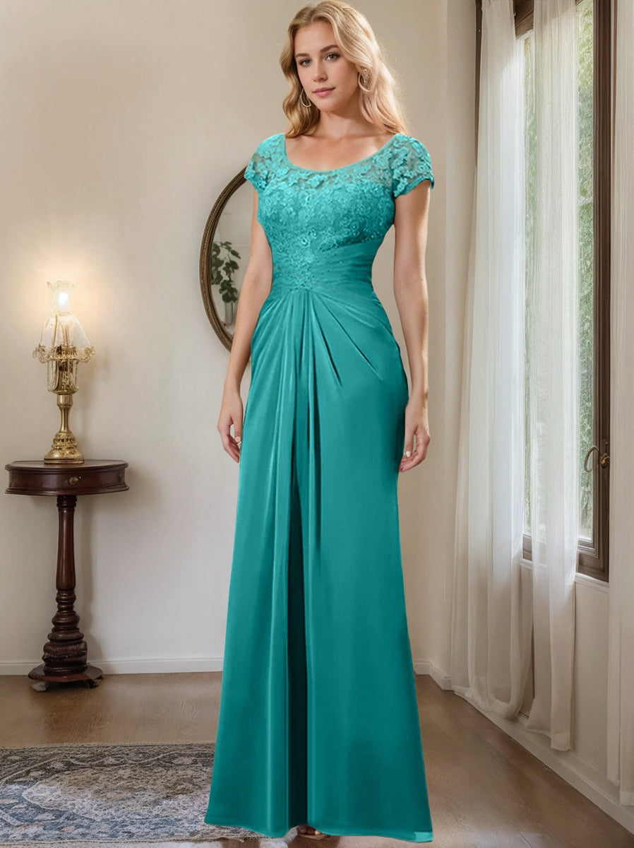 Floor Length Chiffon Mother Of The Bride Dress With Lace Ruffles Sheath
