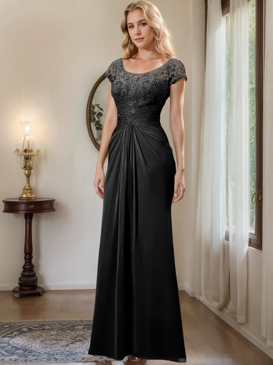 Floor Length Chiffon Mother Of The Bride Dress With Lace Ruffles Sheath