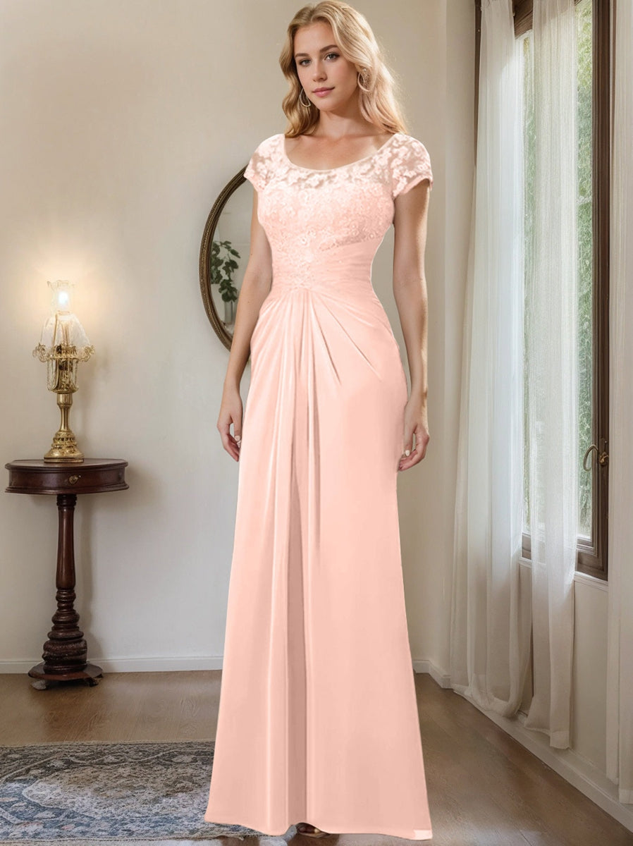 Floor Length Chiffon Mother Of The Bride Dress With Lace Ruffles Sheath
