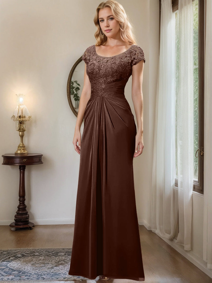 Floor Length Chiffon Mother Of The Bride Dress With Lace Ruffles Sheath