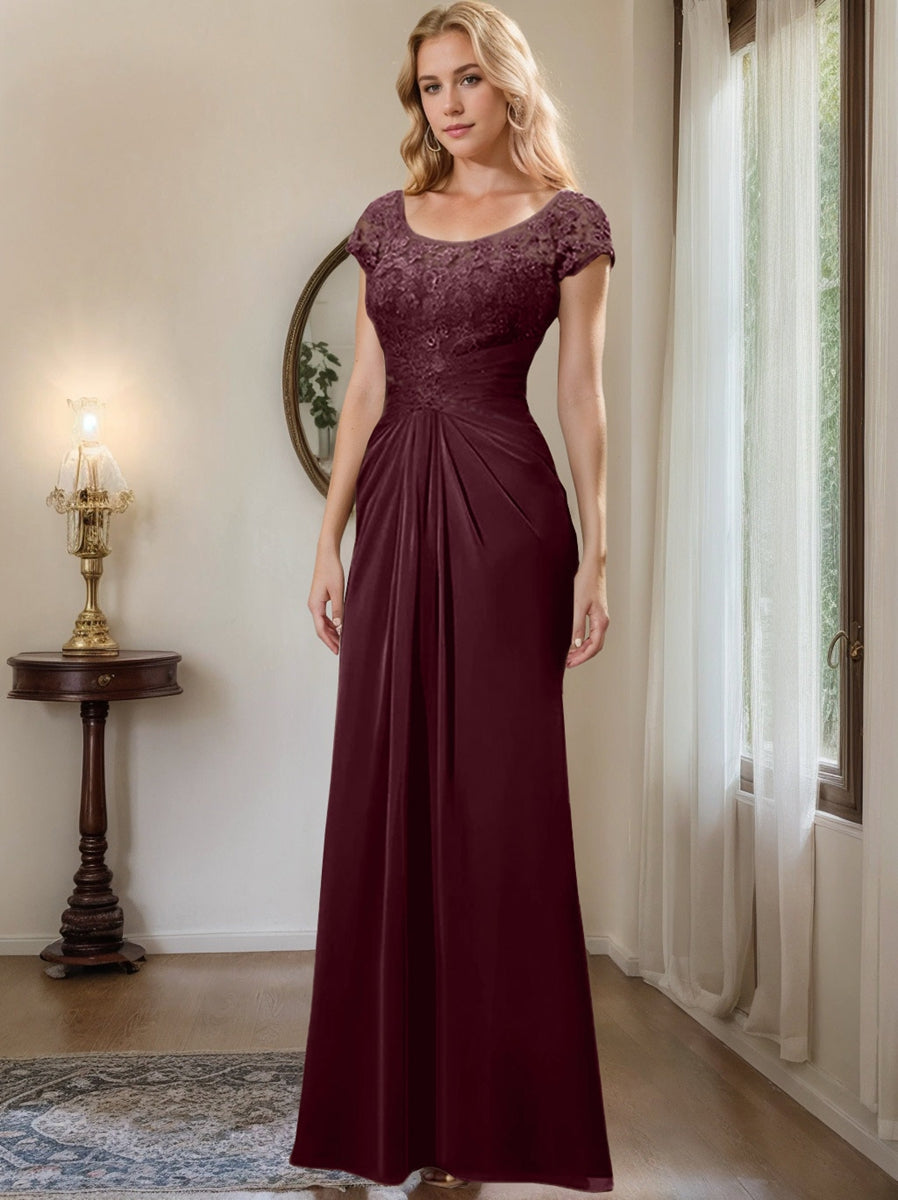 Floor Length Chiffon Mother Of The Bride Dress With Lace Ruffles Sheath