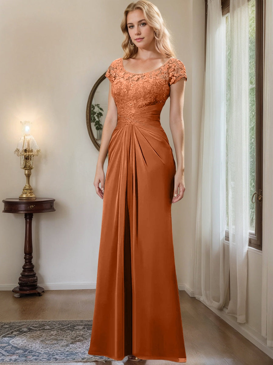 Floor Length Chiffon Mother Of The Bride Dress With Lace Ruffles Sheath