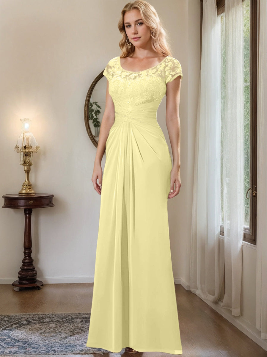 Floor Length Chiffon Mother Of The Bride Dress With Lace Ruffles Sheath