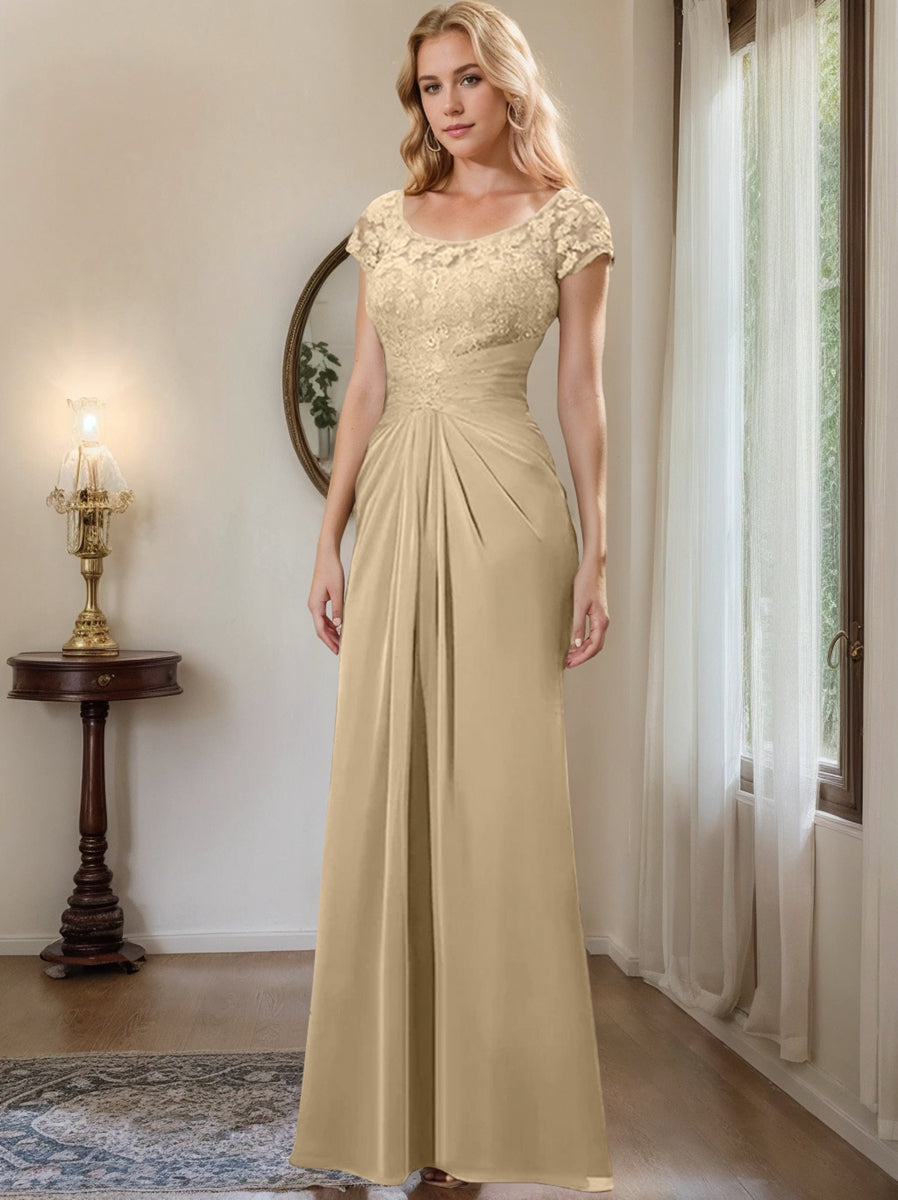 Floor Length Chiffon Mother Of The Bride Dress With Lace Ruffles Sheath