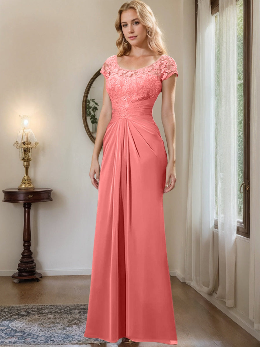 Floor Length Chiffon Mother Of The Bride Dress With Lace Ruffles Sheath