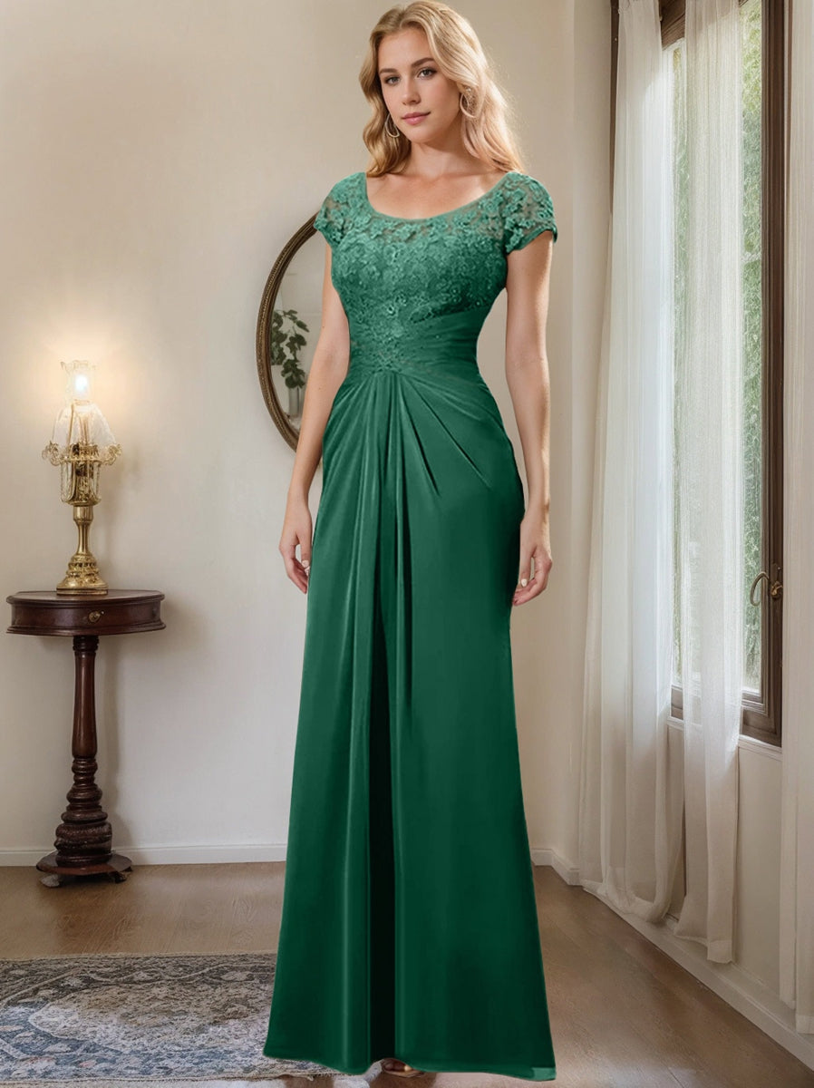 Floor Length Chiffon Mother Of The Bride Dress With Lace Ruffles Sheath