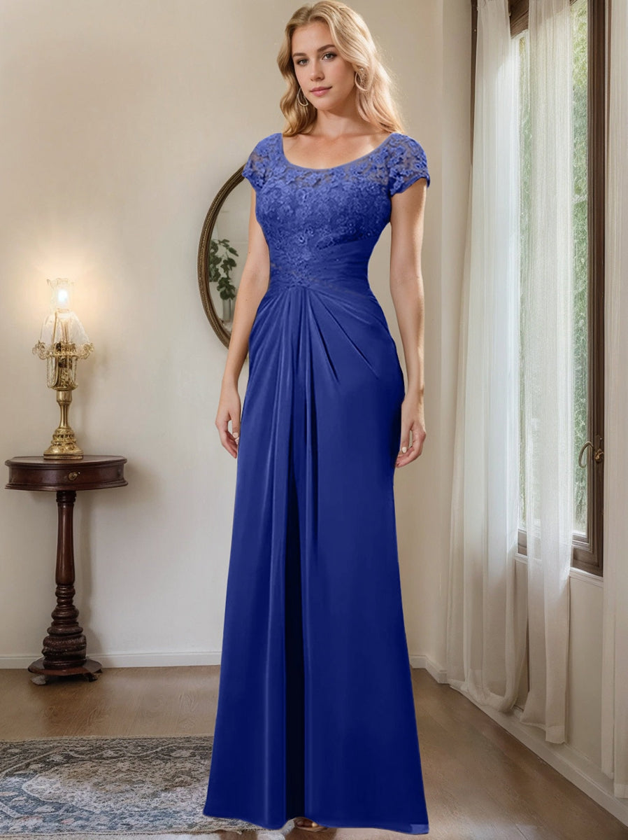 Floor Length Chiffon Mother Of The Bride Dress With Lace Ruffles Sheath