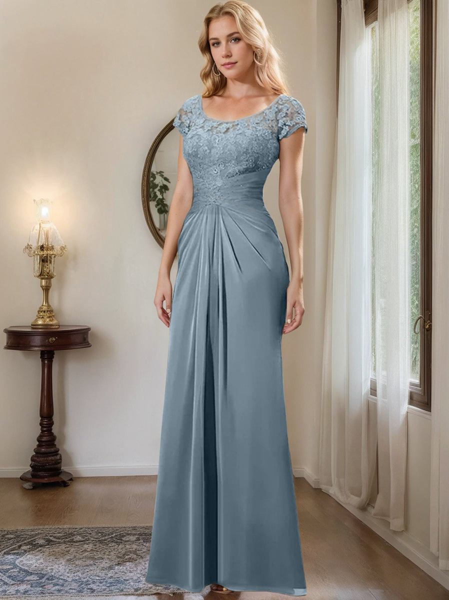 Floor Length Chiffon Mother Of The Bride Dress With Lace Ruffles Sheath