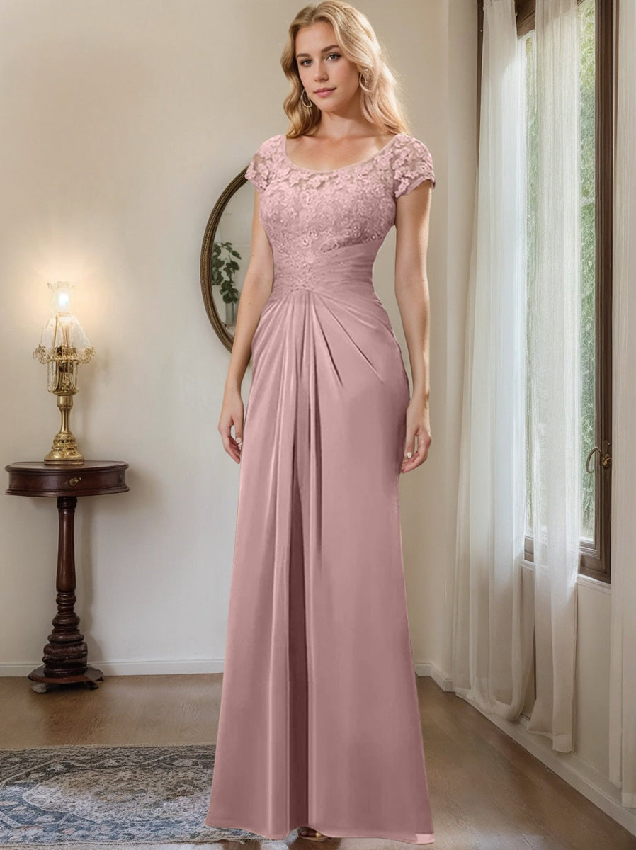 Floor Length Chiffon Mother Of The Bride Dress With Lace Ruffles Sheath