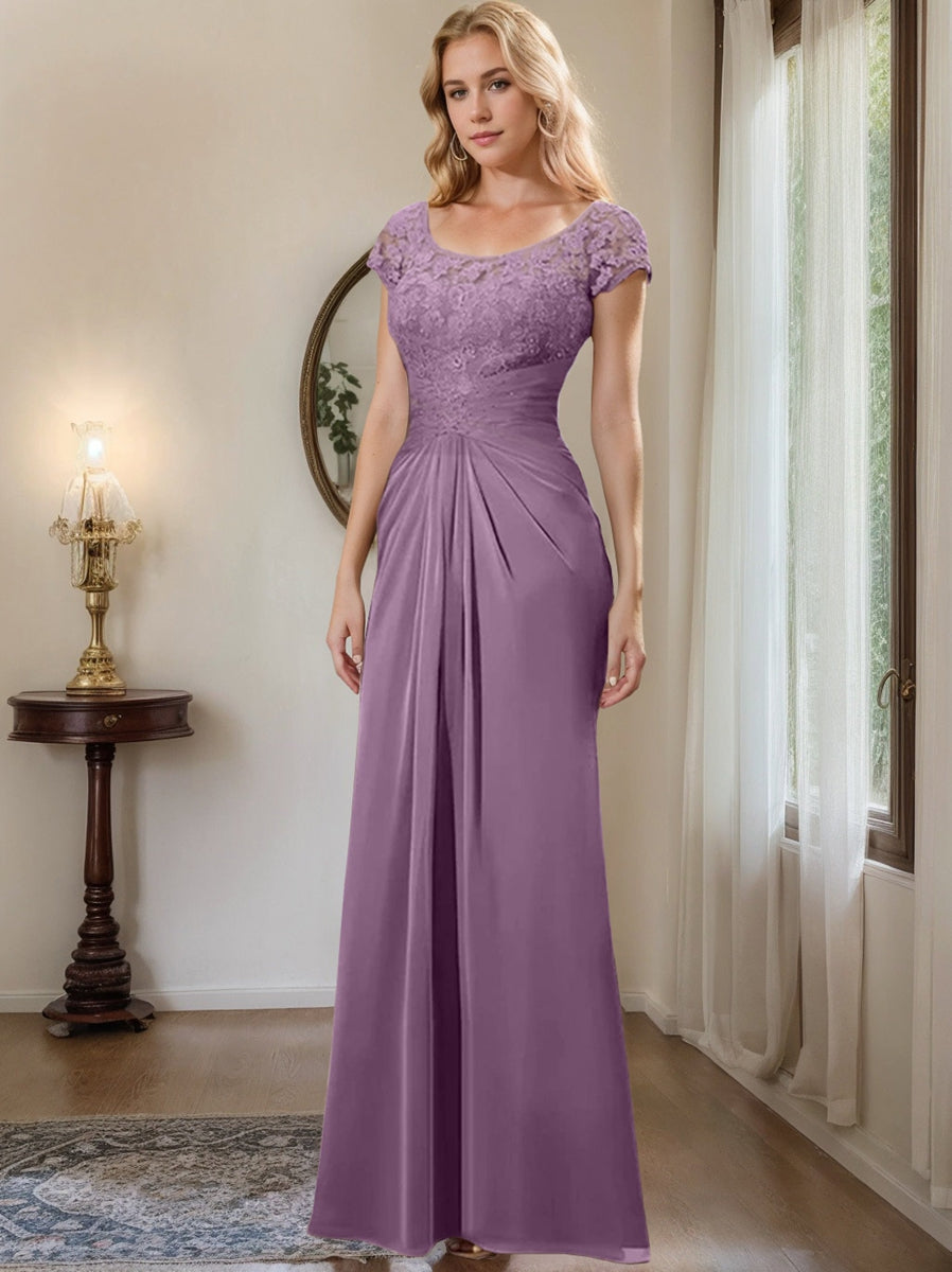 Floor Length Chiffon Mother Of The Bride Dress With Lace Ruffles Sheath