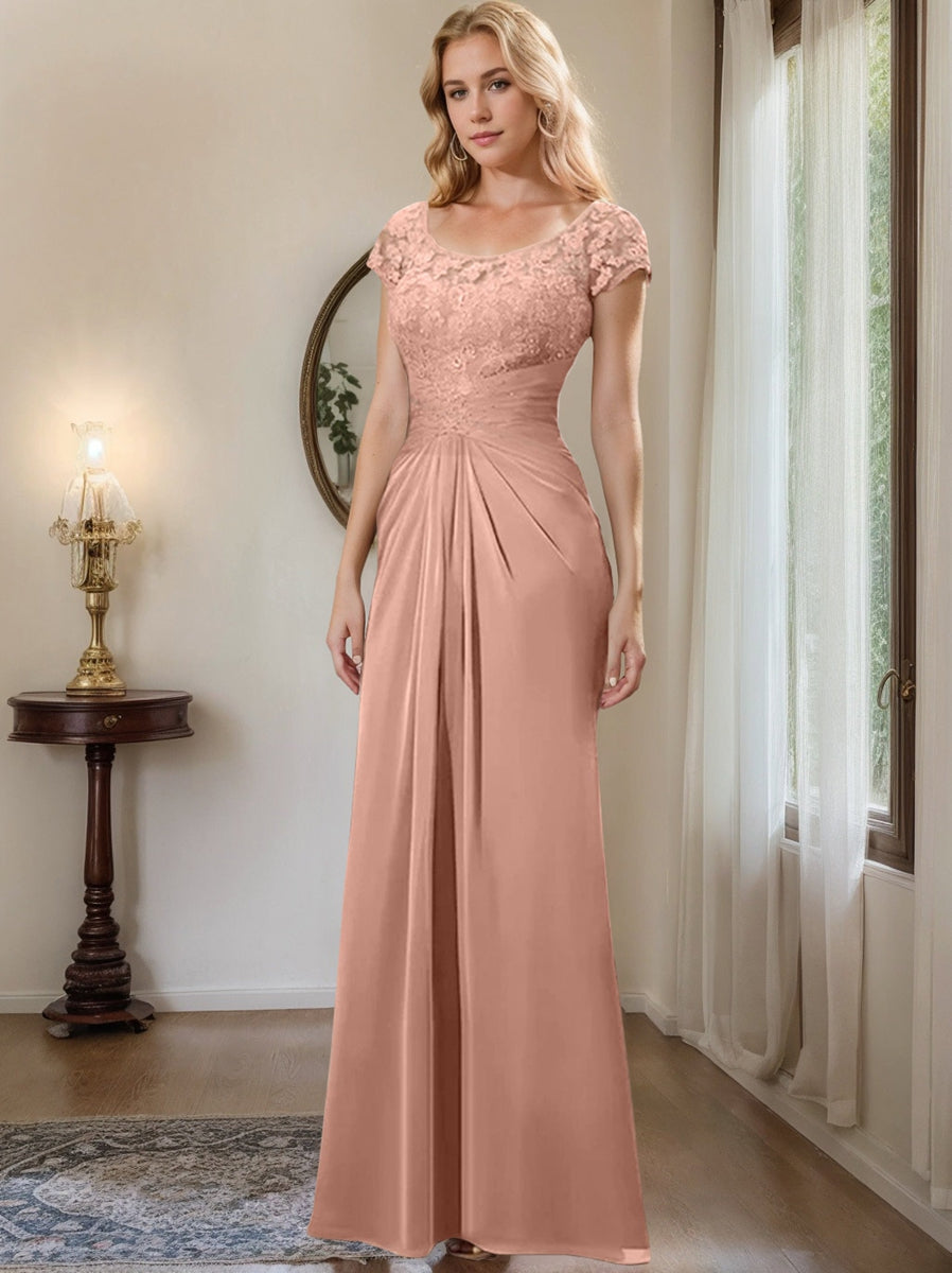 Floor Length Chiffon Mother Of The Bride Dress With Lace Ruffles Sheath
