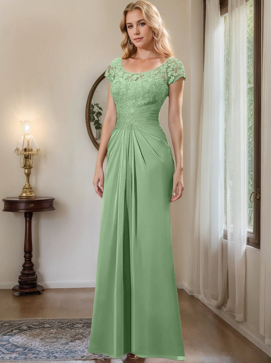 Floor Length Chiffon Mother Of The Bride Dress With Lace Ruffles Sheath