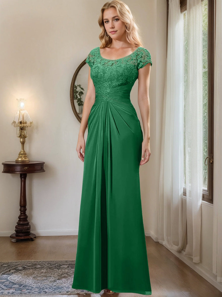 Floor Length Chiffon Mother Of The Bride Dress With Lace Ruffles Sheath