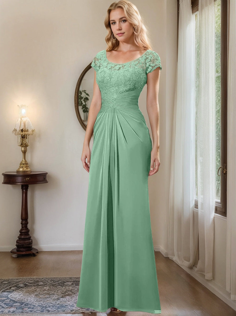 Floor Length Chiffon Mother Of The Bride Dress With Lace Ruffles Sheath