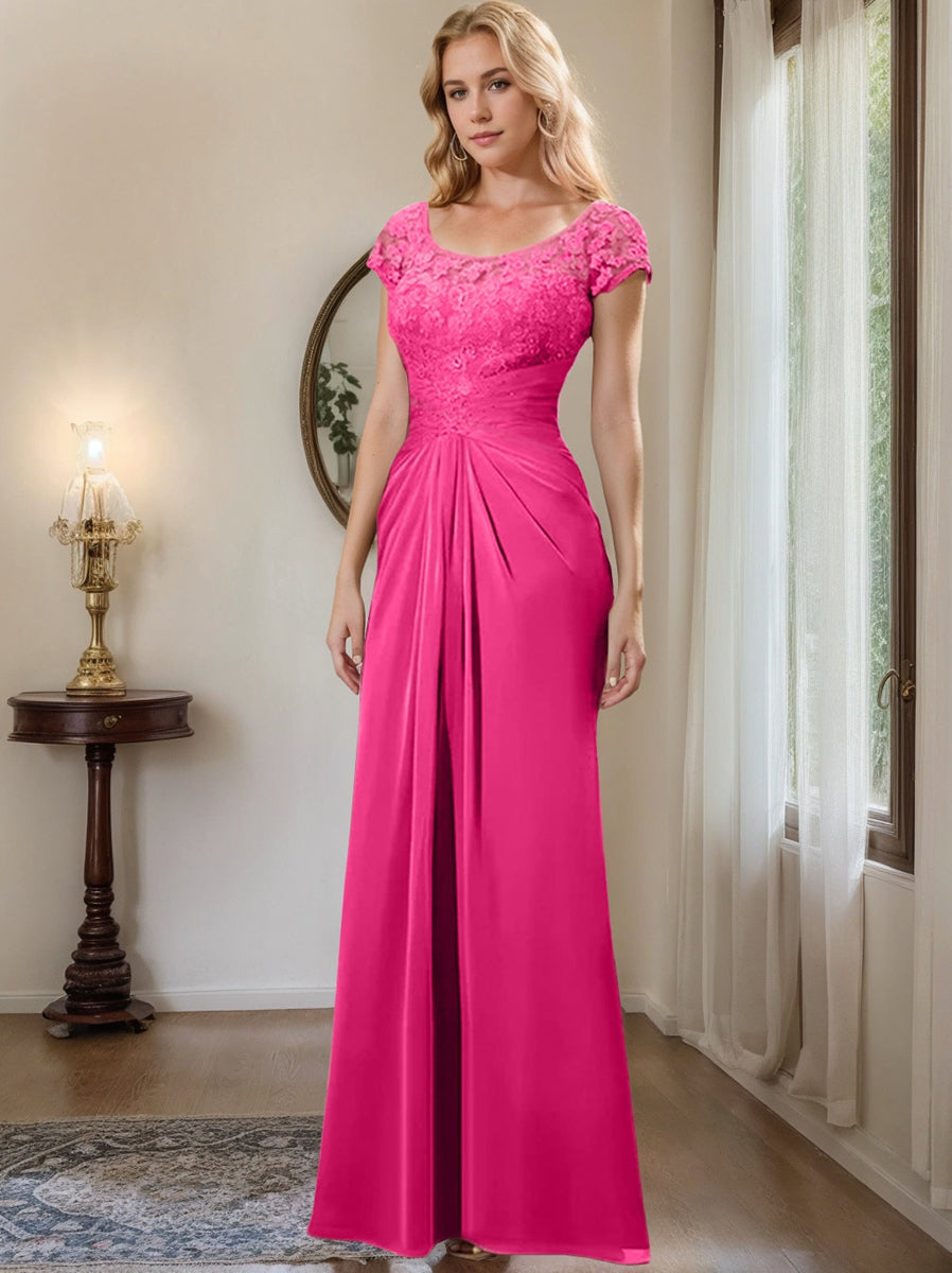 Floor Length Chiffon Mother Of The Bride Dress With Lace Ruffles Sheath