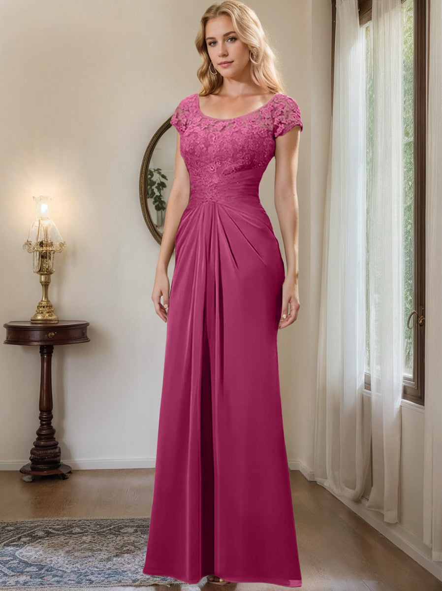 Floor Length Chiffon Mother Of The Bride Dress With Lace Ruffles Sheath