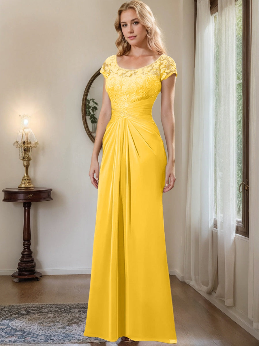 Floor Length Chiffon Mother Of The Bride Dress With Lace Ruffles Sheath