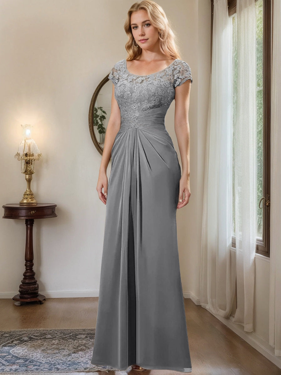 Floor Length Chiffon Mother Of The Bride Dress With Lace Ruffles Sheath