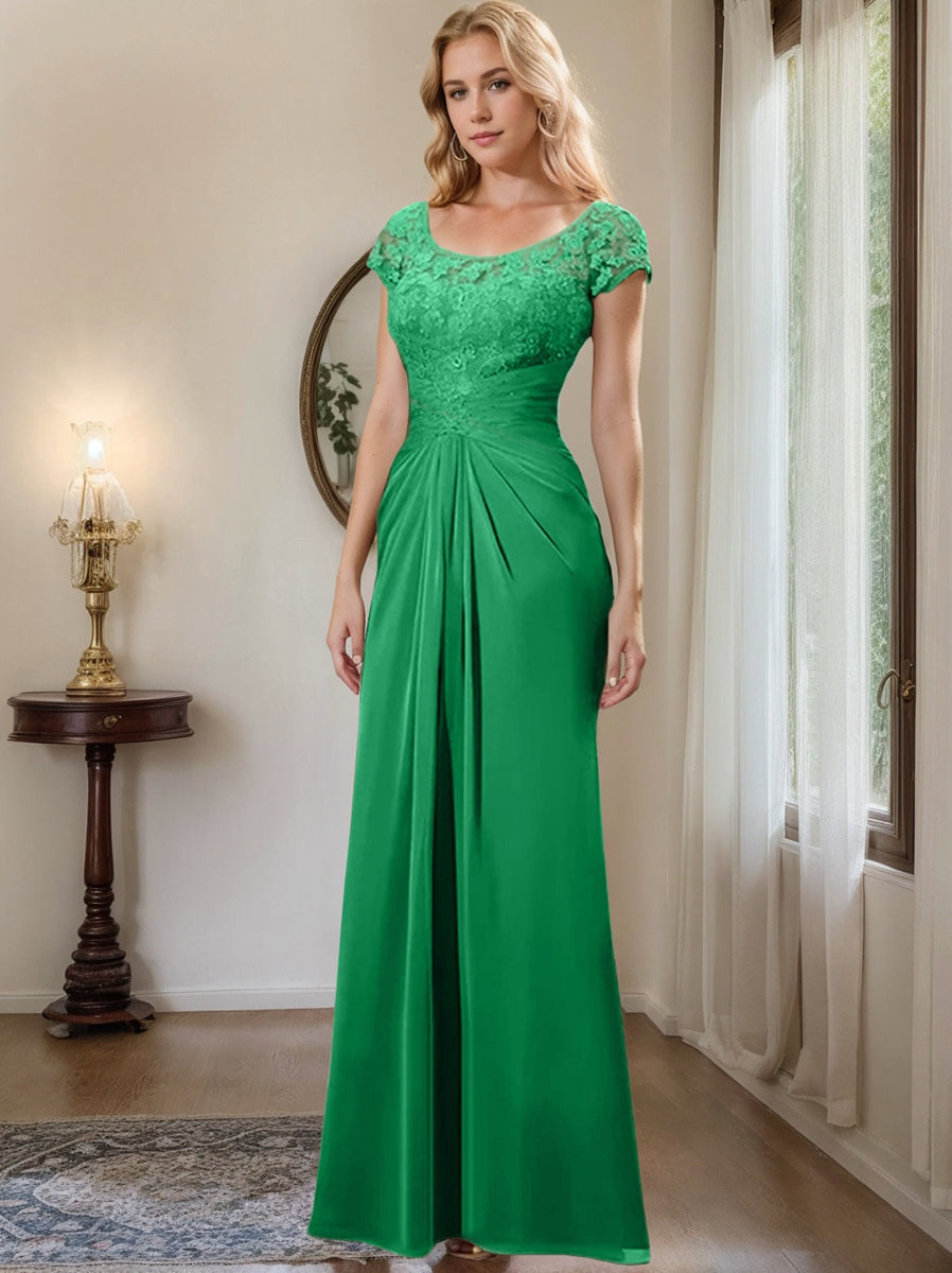 Floor Length Chiffon Mother Of The Bride Dress With Lace Ruffles Sheath