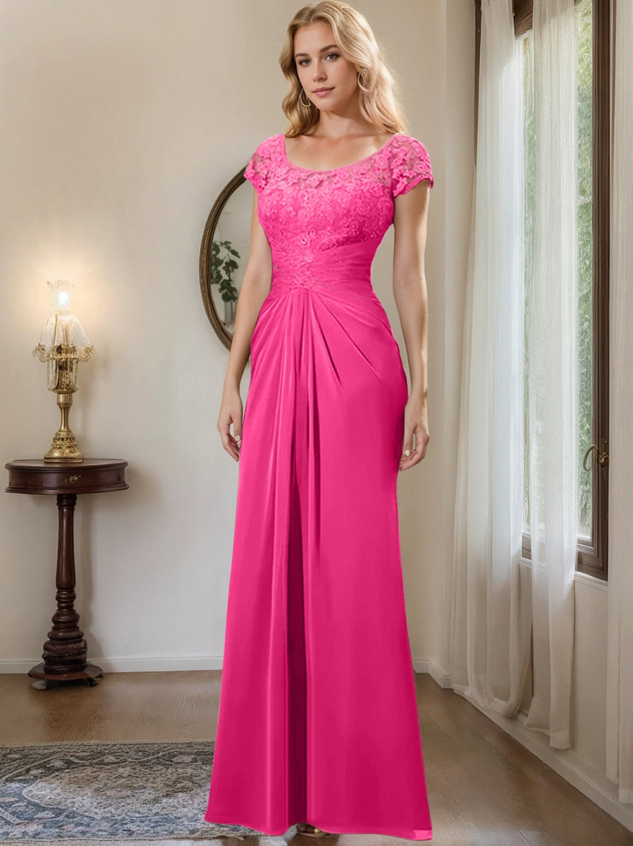 Floor Length Chiffon Mother Of The Bride Dress With Lace Ruffles Sheath