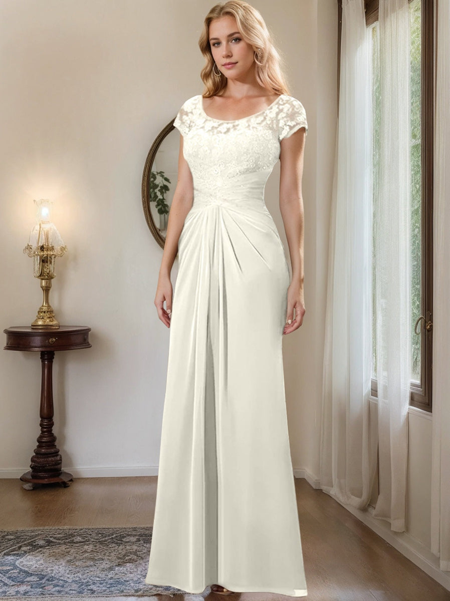 Floor Length Chiffon Mother Of The Bride Dress With Lace Ruffles Sheath