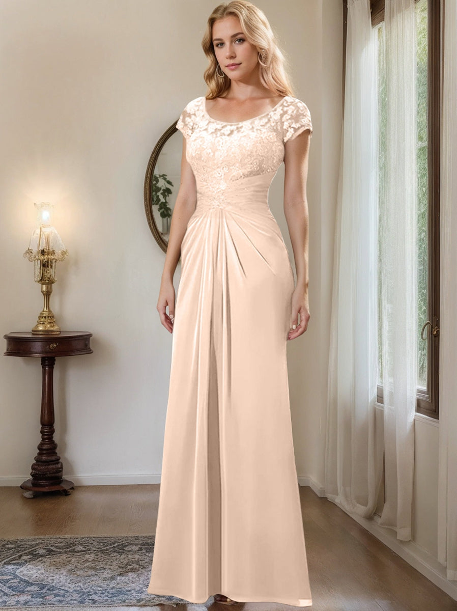 Floor Length Chiffon Mother Of The Bride Dress With Lace Ruffles Sheath