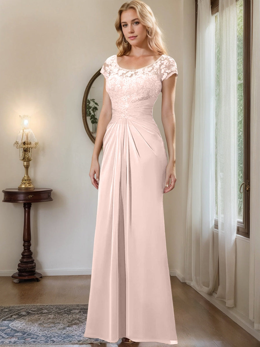 Floor Length Chiffon Mother Of The Bride Dress With Lace Ruffles Sheath